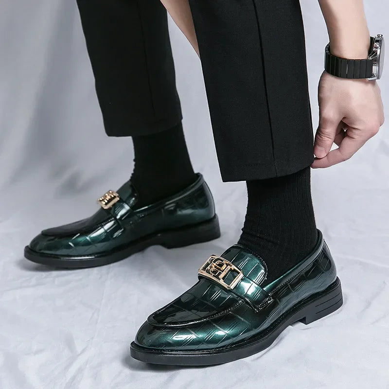 B Letter Appliques Crocs Skin Loafers