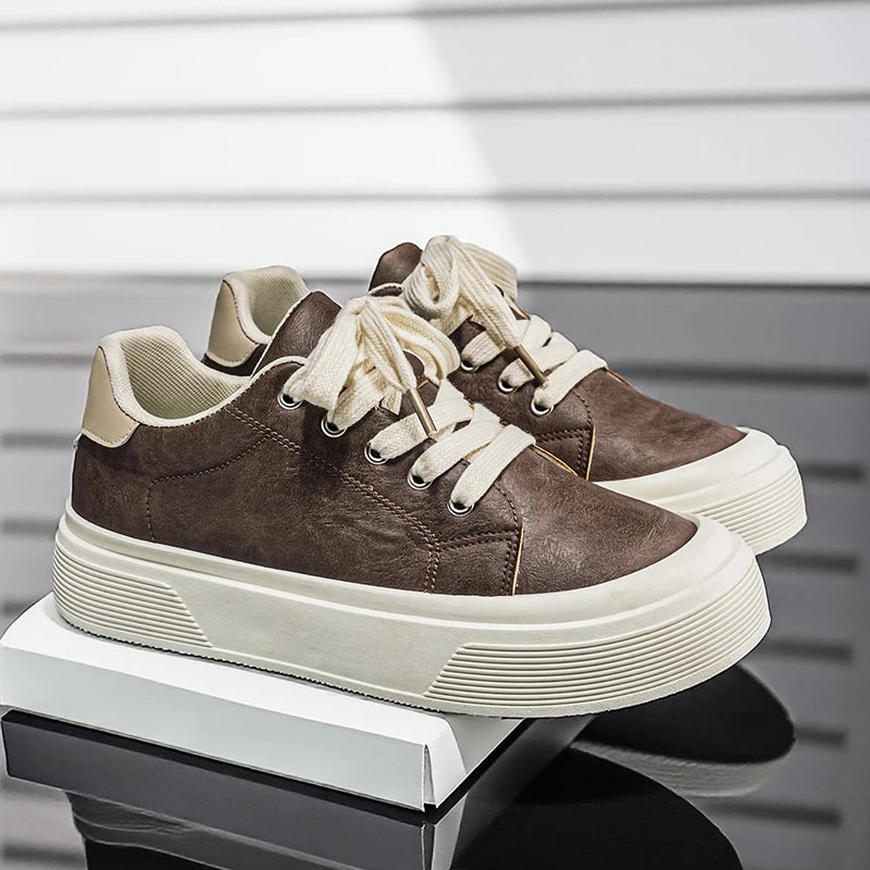 Thick-Soled Textured Leather Sneakers