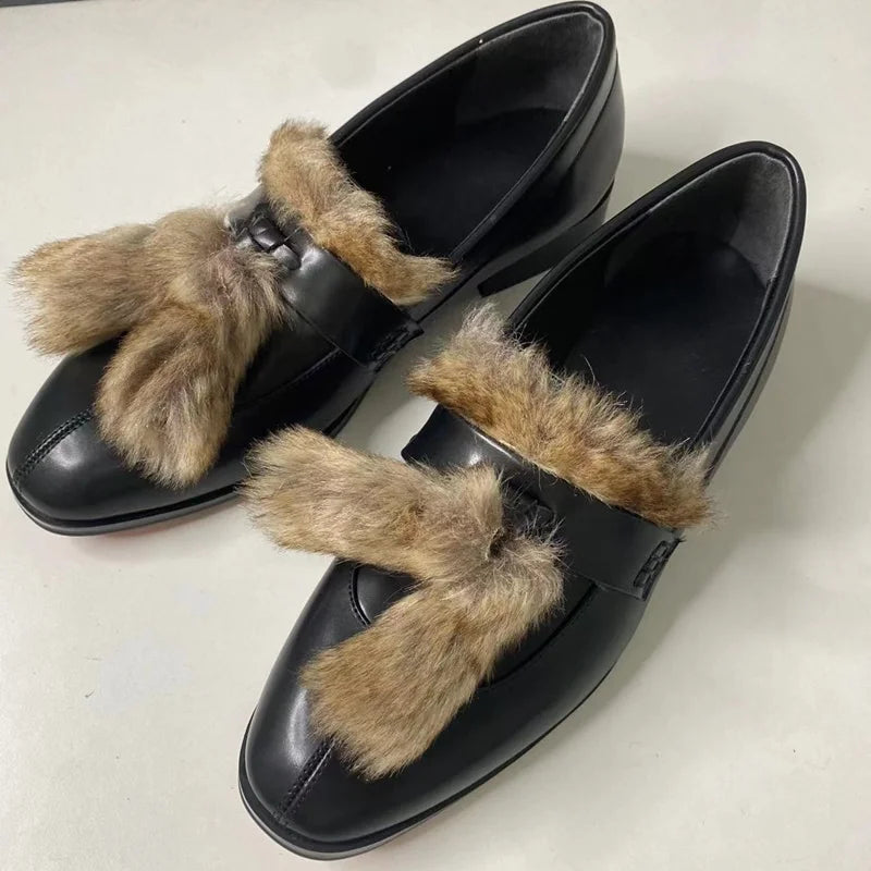 Fur Tassel Genuine Leather Men's Loafers