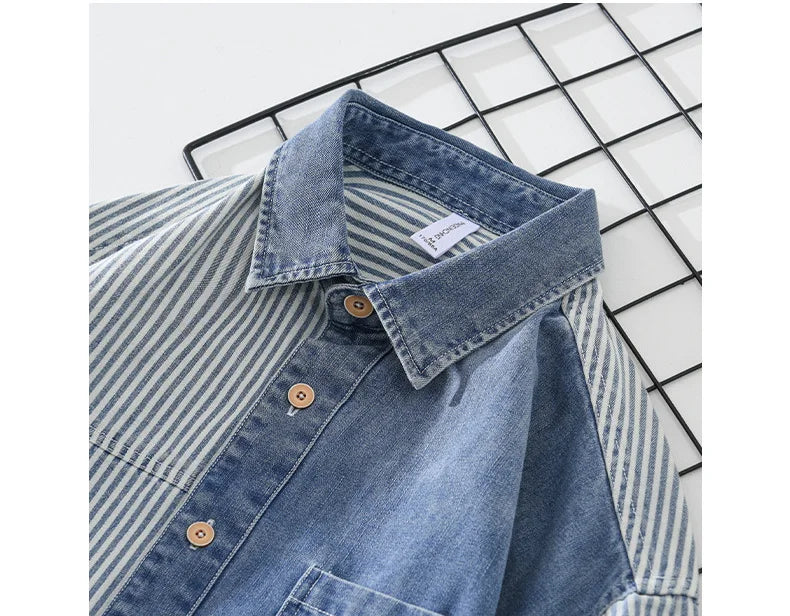 Stripes Solid Denim Fabric Shirt