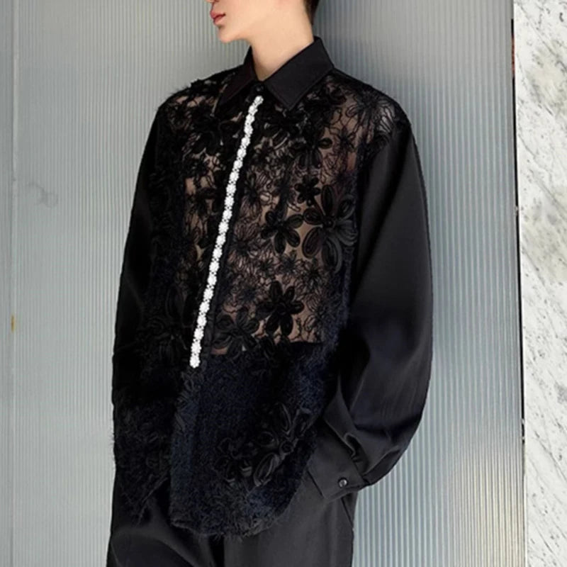 Hollow Lace Patchwork Flower Shirt