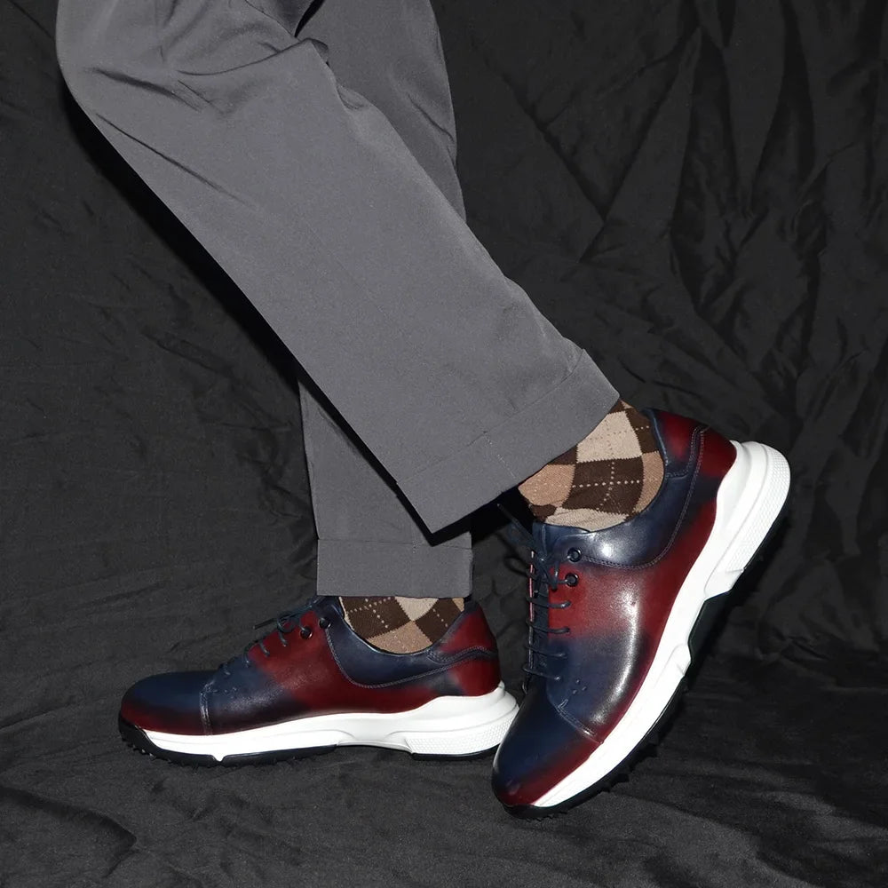 Burgundy with Blue Genuine Leather Shoes