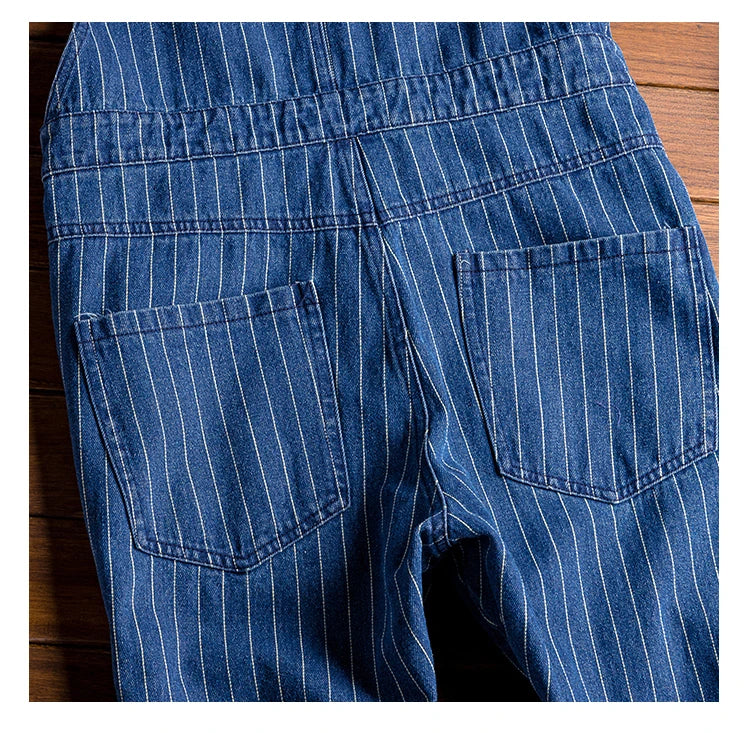 Striped Printed Blue Denim Jumpsuit