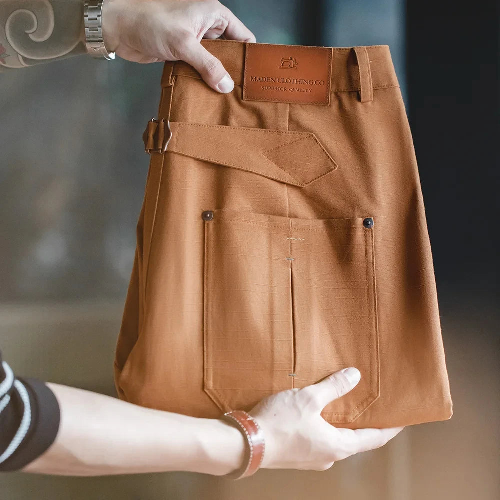 Solid Brown Cotton Straight Trousers