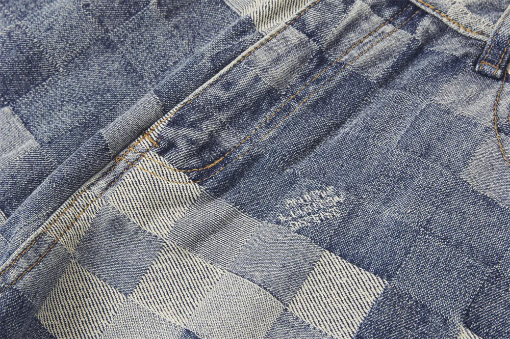 Street Washed Plaid Loose Jeans