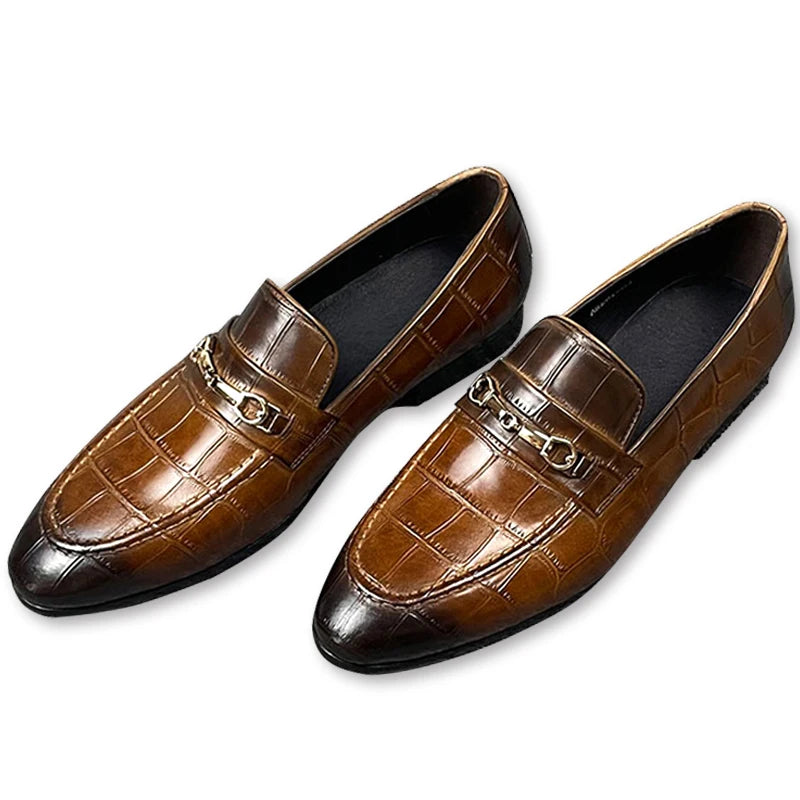 Men's Genuine Leather Crocodile-Print Loafers