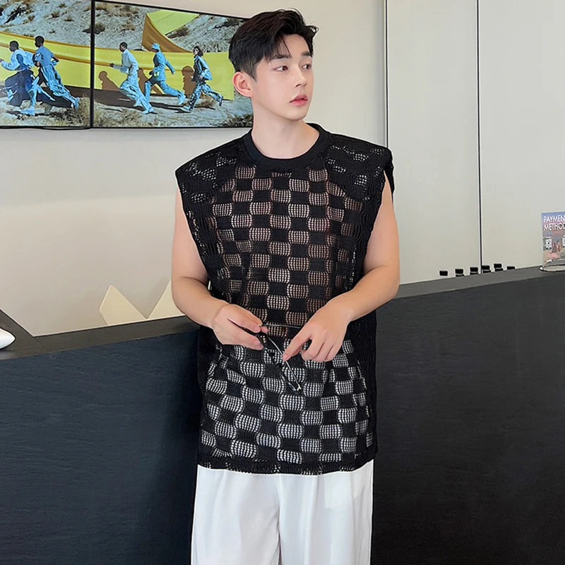 Mesh Hollow Out Sleeveless Tank Top