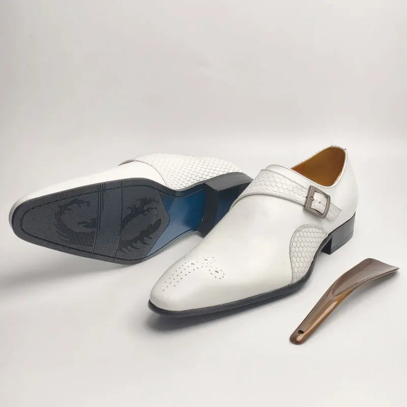 White Dots Hole Leather Monk Shoes