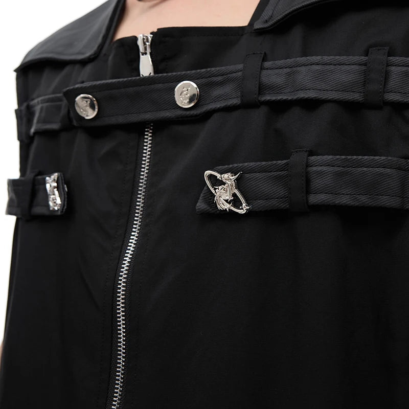 Black Spliced PU Leather Vest