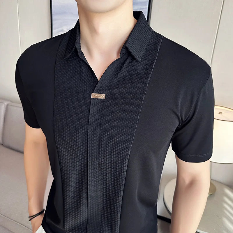 Men's Waffle Splicing Seamless Polo Shirt