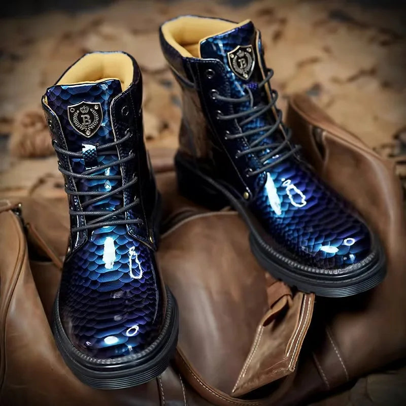 Luxury Blue Patent Leather Boots