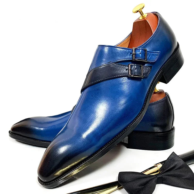 Two-Tone Blue Dress Monk Shoes