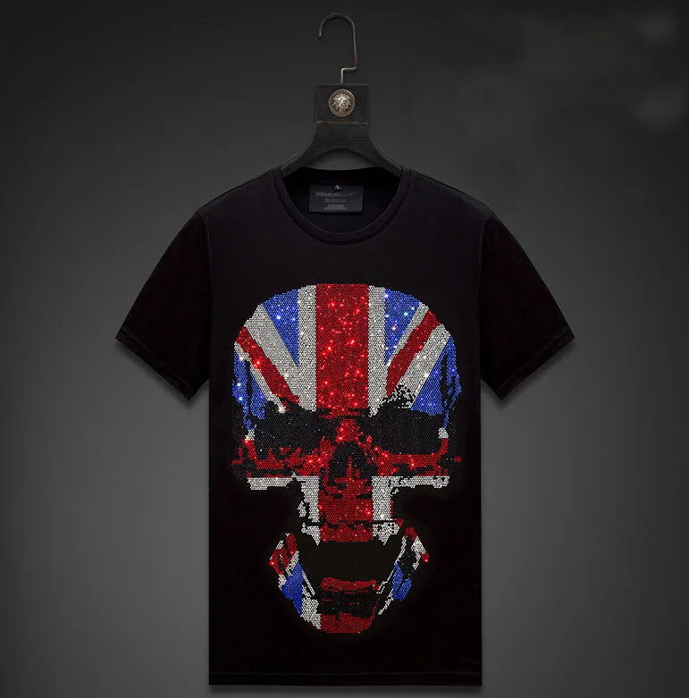 Rhinestone Skull Drill Loose T-Shirt