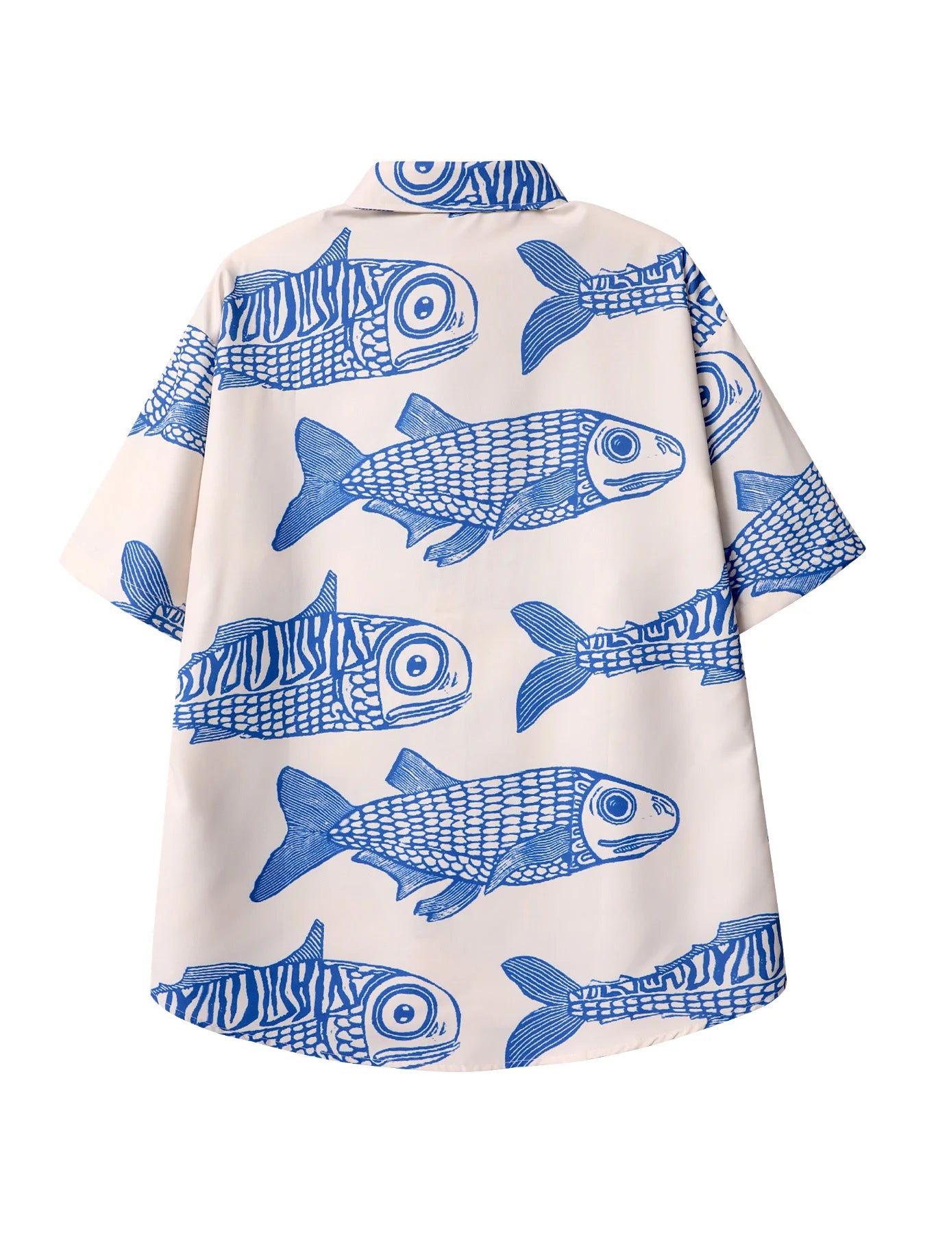 Oversized Blue Small Fish Print Shirt