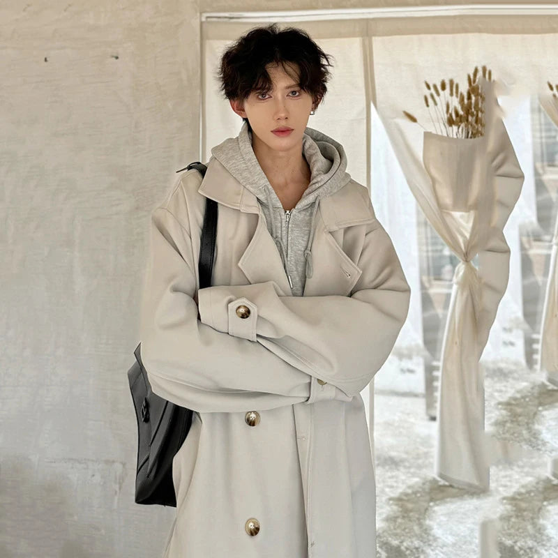 Big Button Solid Laper Loose Coat