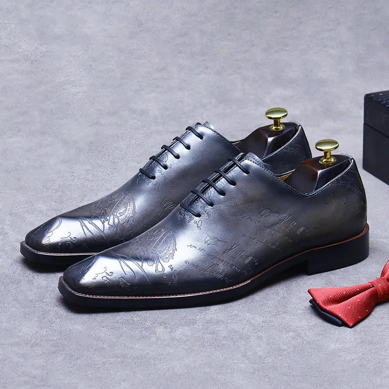 Embossed Genuine Leather Oxford Shoes