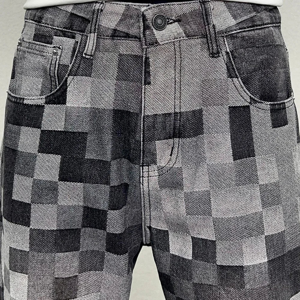 Check Jacquard Denim Loose Jeans