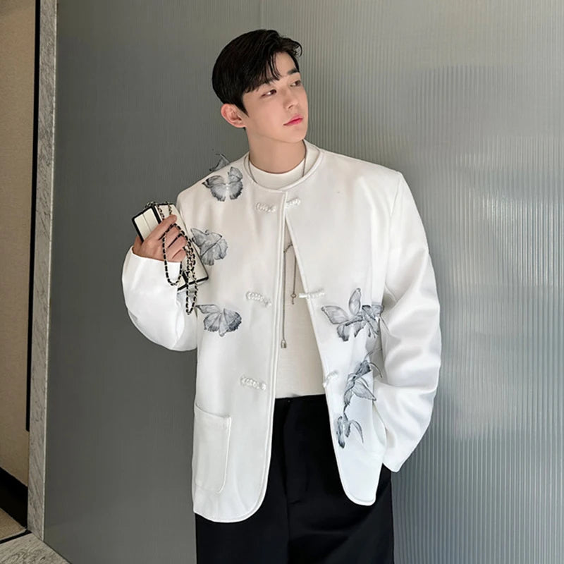 Butterfly Solid Knot Button Collarless Blazer