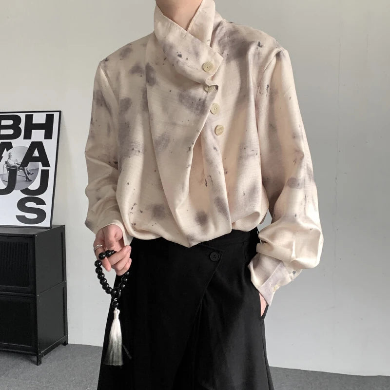 Irregular Stand Up Collar Men's Shirt