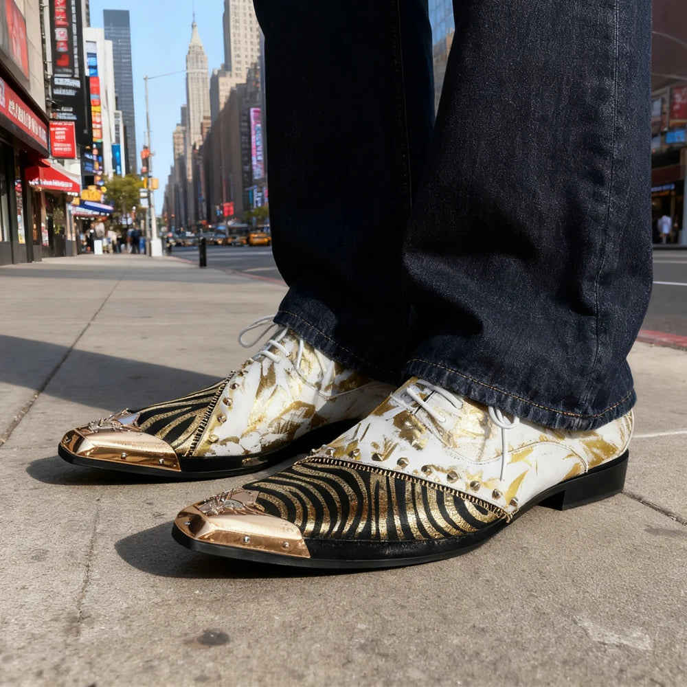 Gold Foil Zebra Print Metal Toe Shoes
