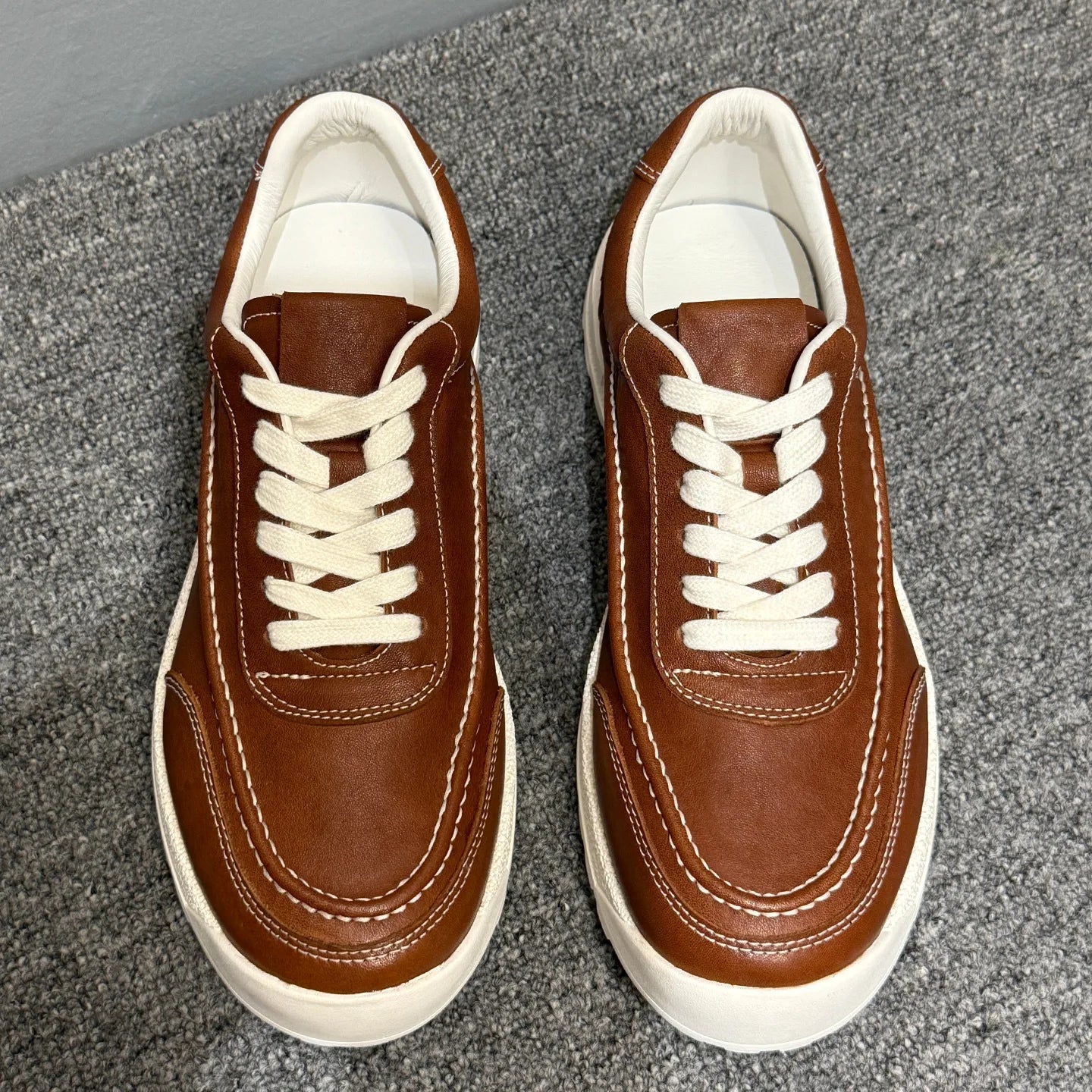 Round Toe Leather Chunky Sole Sneakers