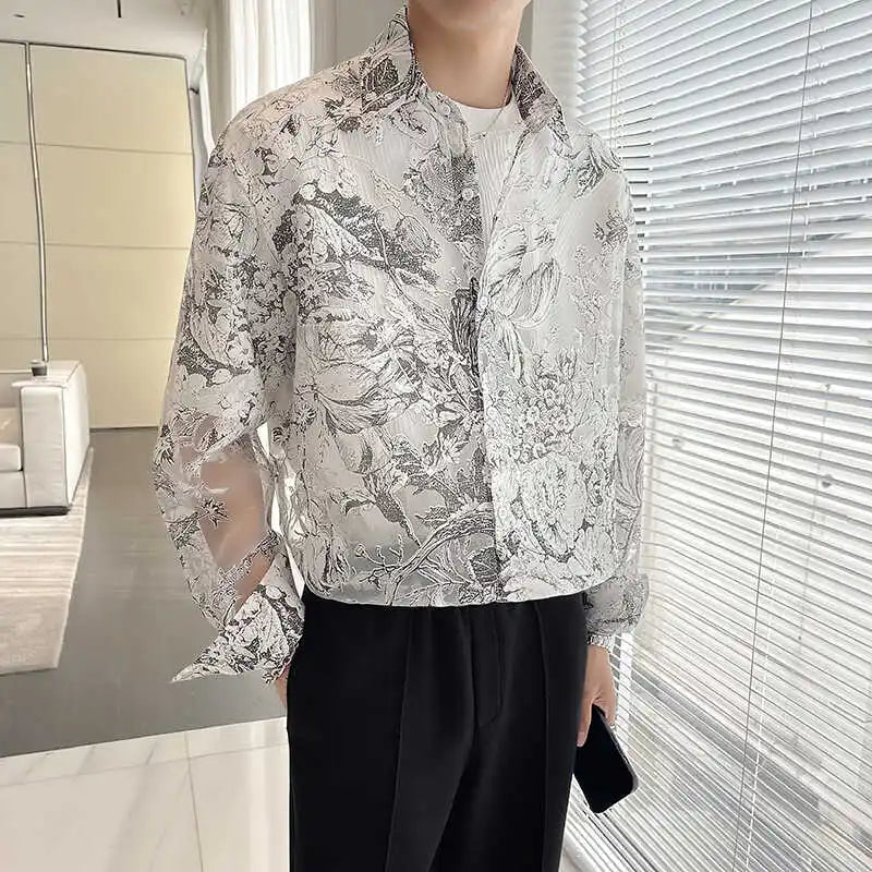 Flowers See-Through Long Sleeve Shirt