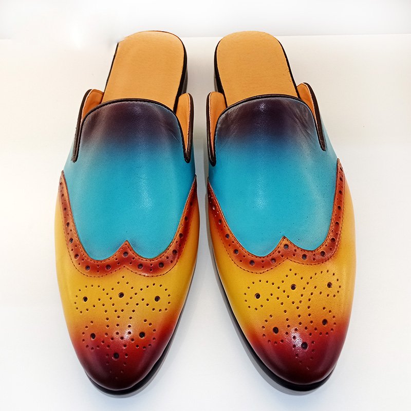 Mixed Colors Leather Mules Shoes