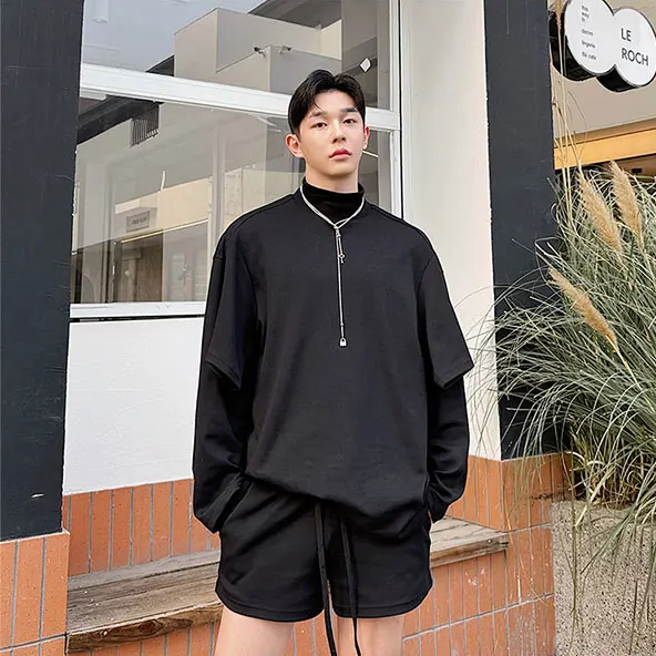 Stand Collar Sweatshirt Shorts Set