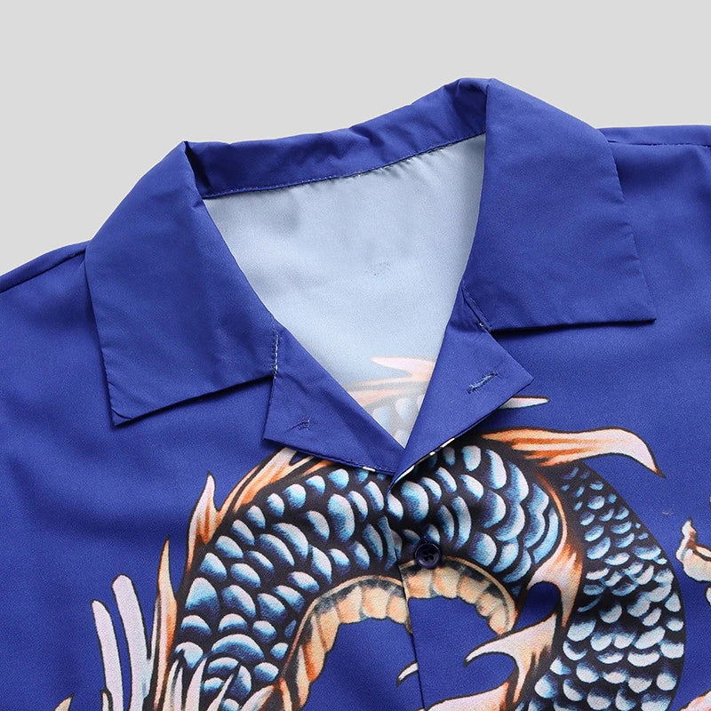 Loose Fit Chinese Dragon Printed Shirt