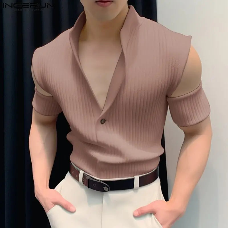 Solid Hollow Out V-Neck Shirt