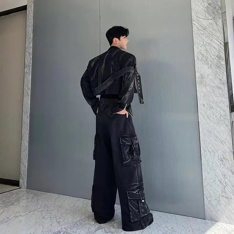 Black Belt Multi Pockets Pants Set