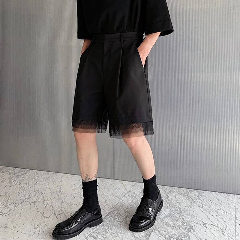 Spliced Detachable Mesh Black Shorts