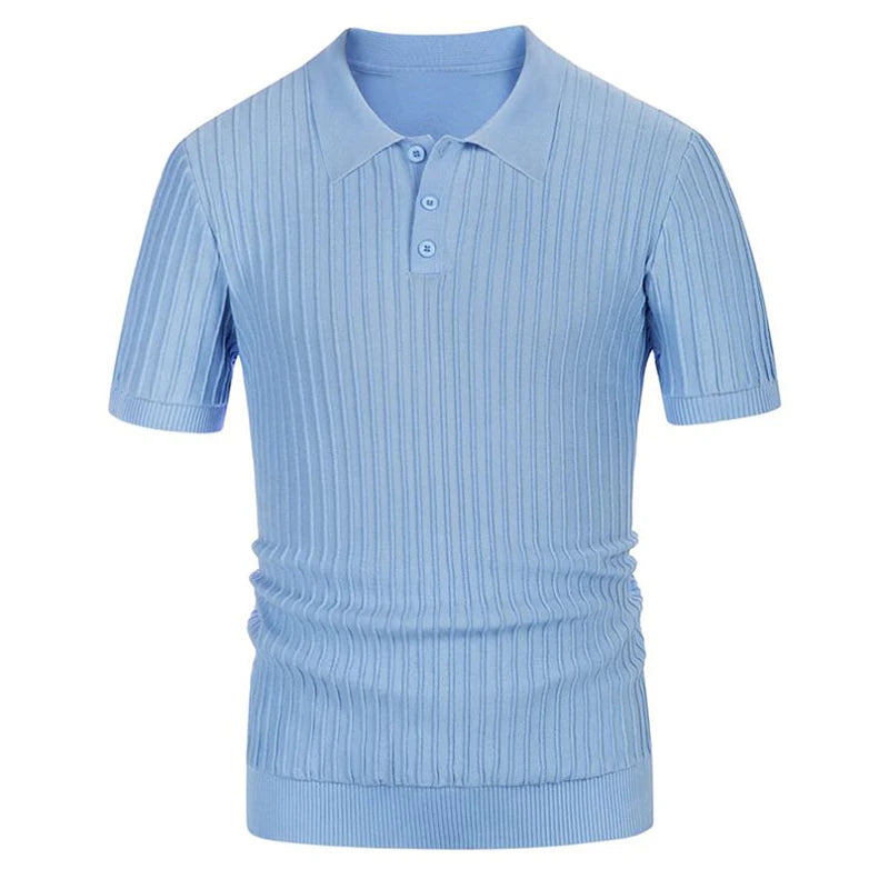 Striped Knitted Short Sleeve Polo Shirt