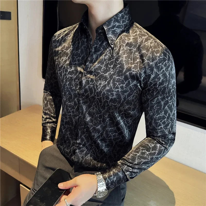 Vintage Abstract Jacquard Slim Fit Shirt