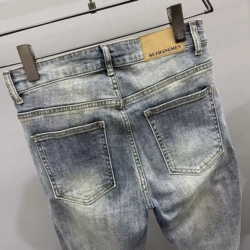 Skinny Zipper Patchwork Men's Jeans