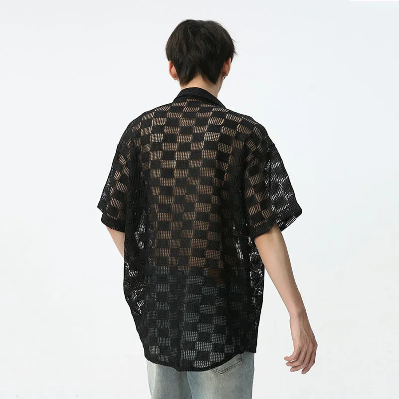 Hollowed-Out Lapel Short Sleeve Shirt