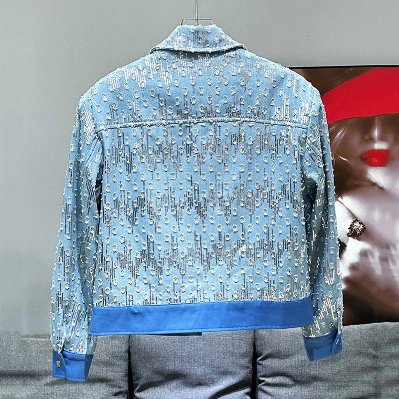 Metal Chain Decoration Denim Jacket