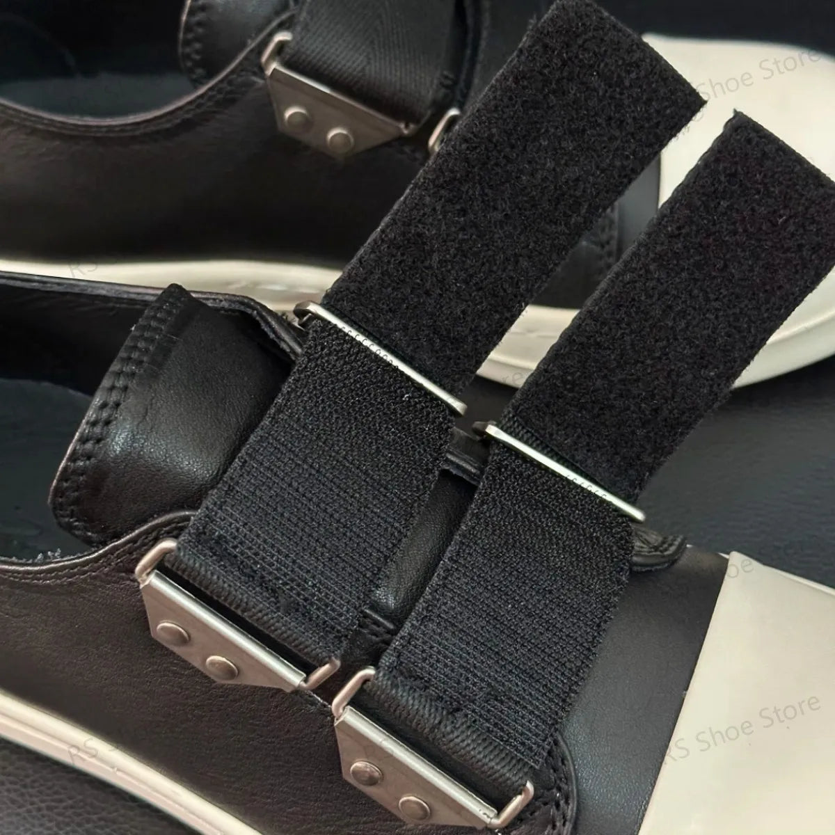 Low Top Black Leather Velcro Sneakers