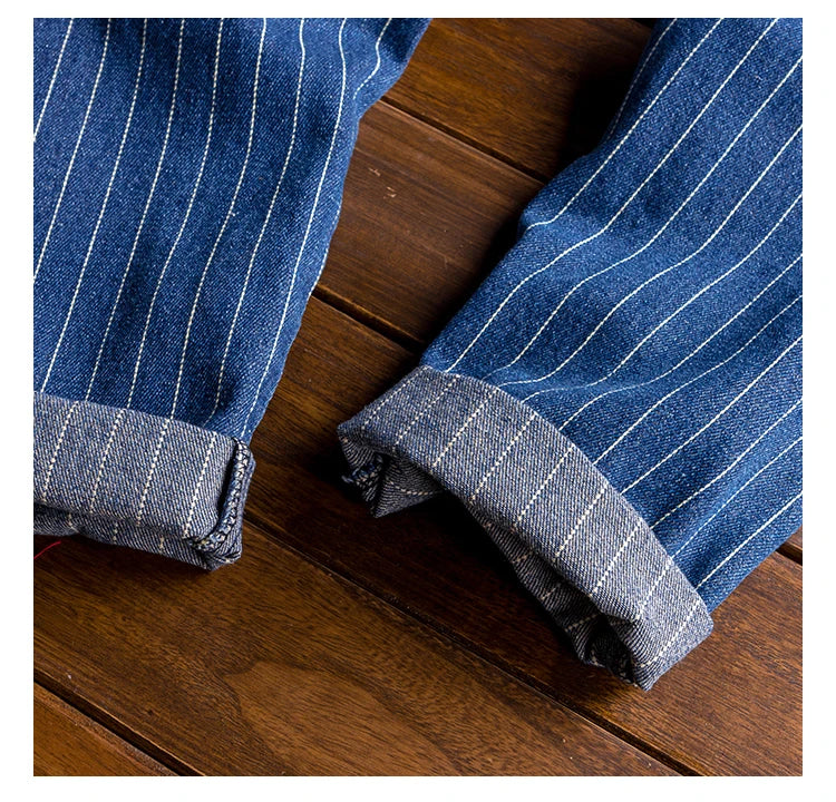 Striped Printed Blue Denim Jumpsuit