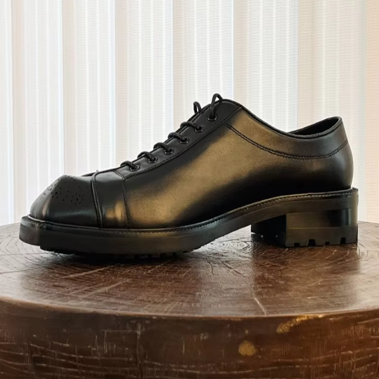 Square Toe Solid Black Leather Shoes