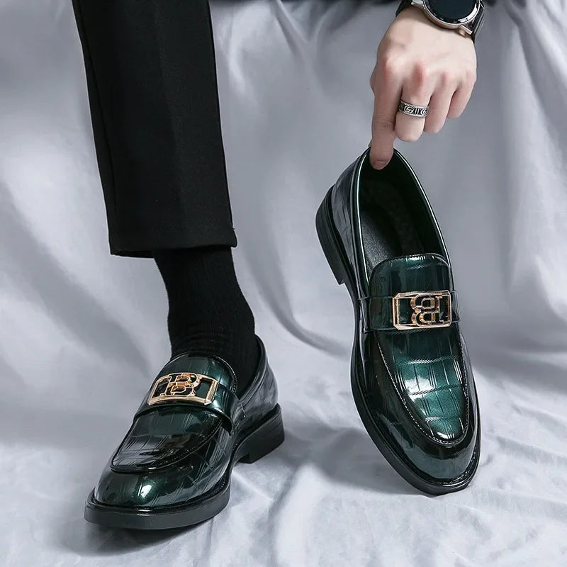 B Letter Appliques Crocs Skin Loafers