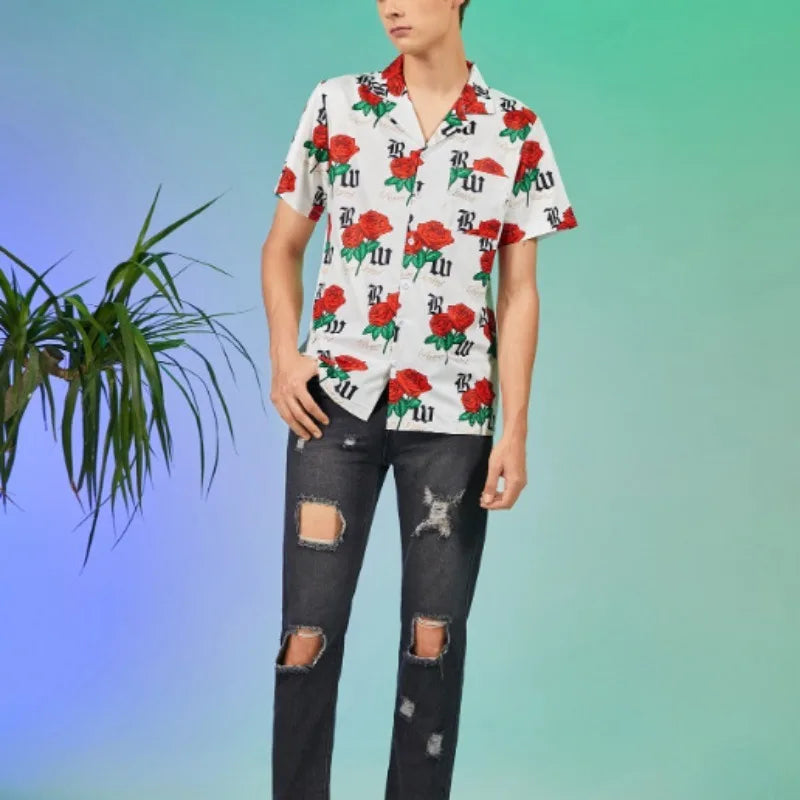 Summer Floral Letter Print Shirt