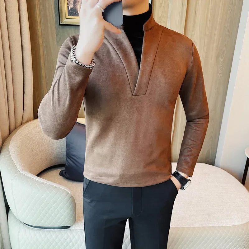 Solid Velvet Long Sleeved Fit T-Shirt