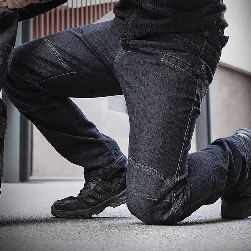 Solid Stitched Knees Tactical Jeans