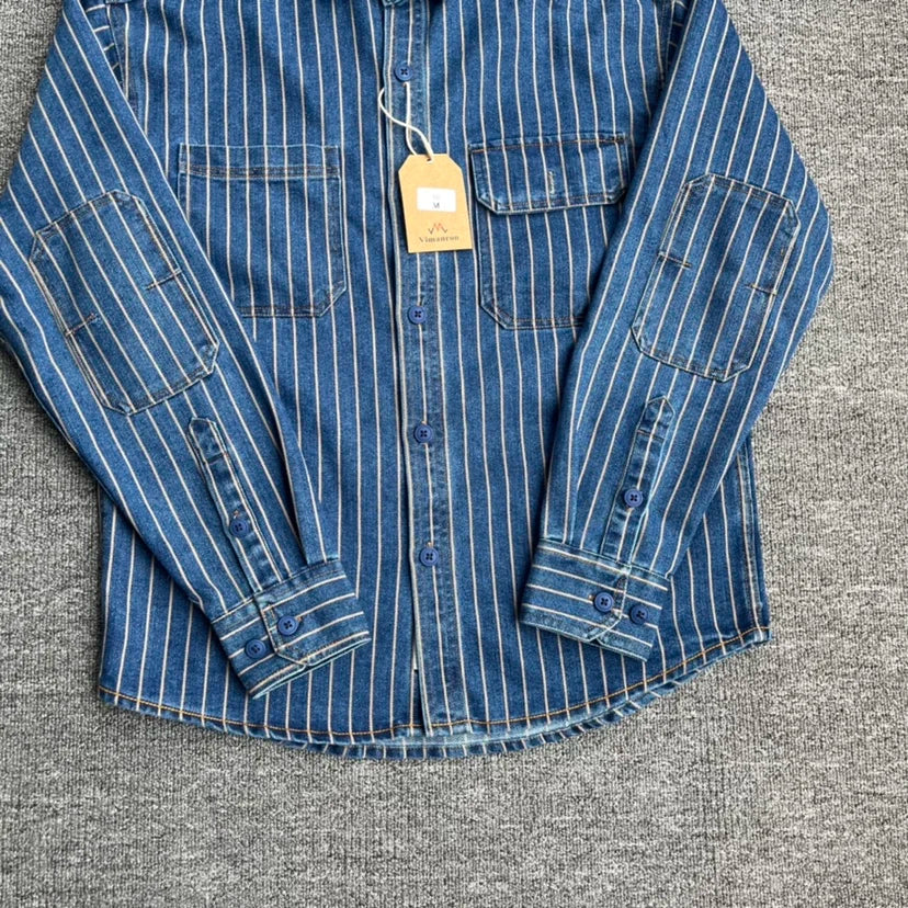 Retro Denim Cargo Striped Shirt