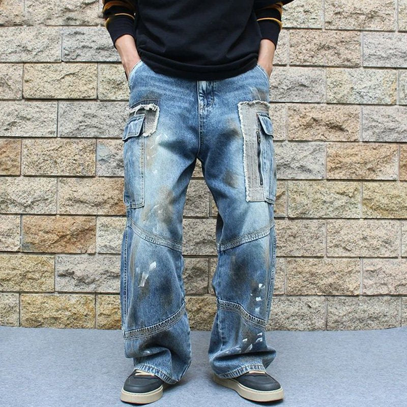 Splashed Ink Printing Casual Cargo Jeans