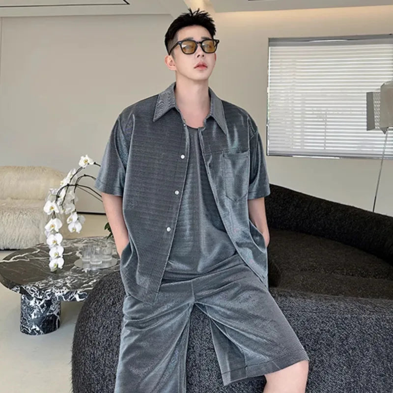 Three-Piece Solid Color Shorts Set