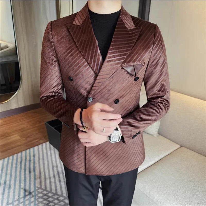 Striped Style Double Breasted Blazer