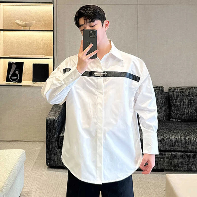 Solid Metal Button Stripe Patchwork Shirt