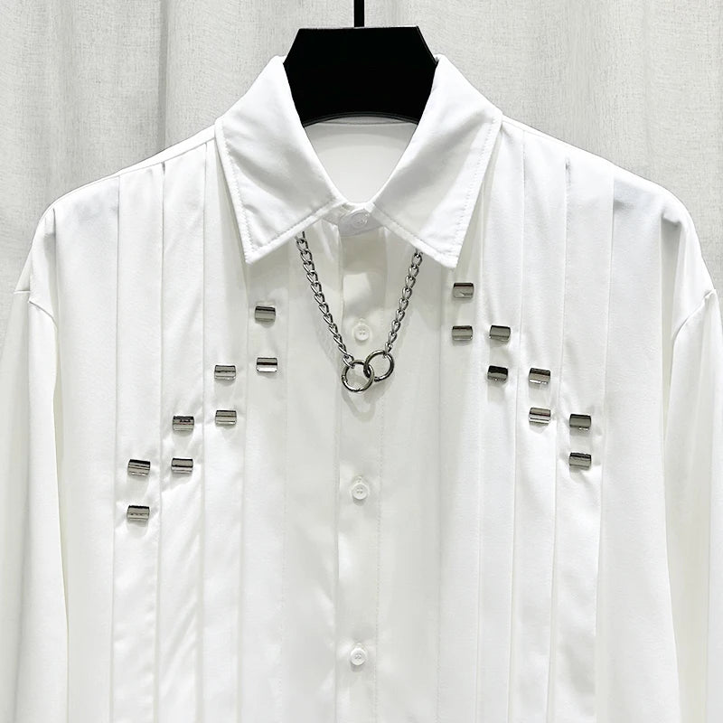 Niche Metal Design Pleated Striped Shirt